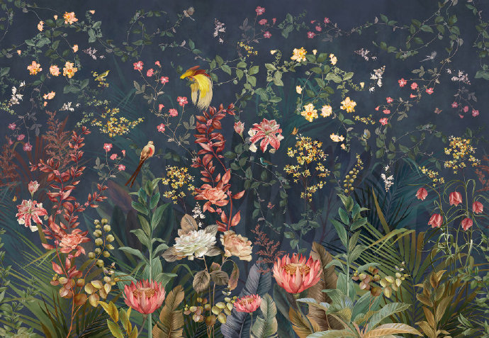中式热带花鸟图背