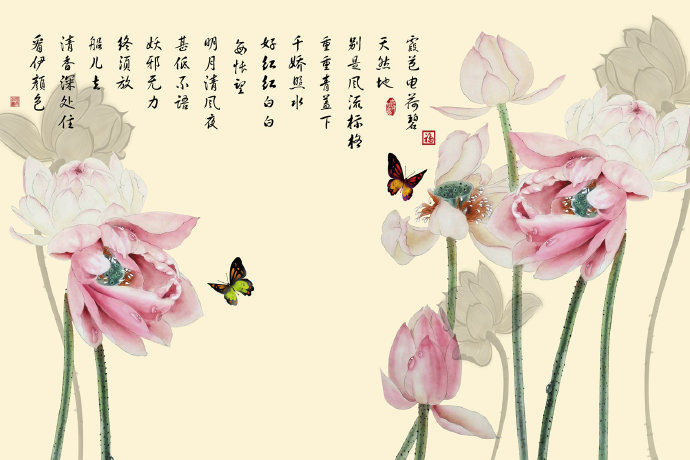 荷花蝴蝶中式背景