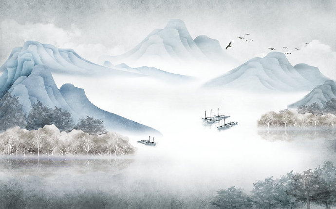 中式抽象水墨山水