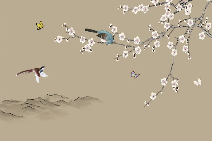新中式手绘梅花工
