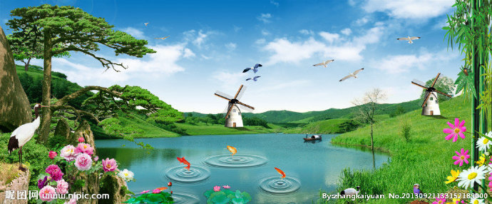 G迎客松背景墙背