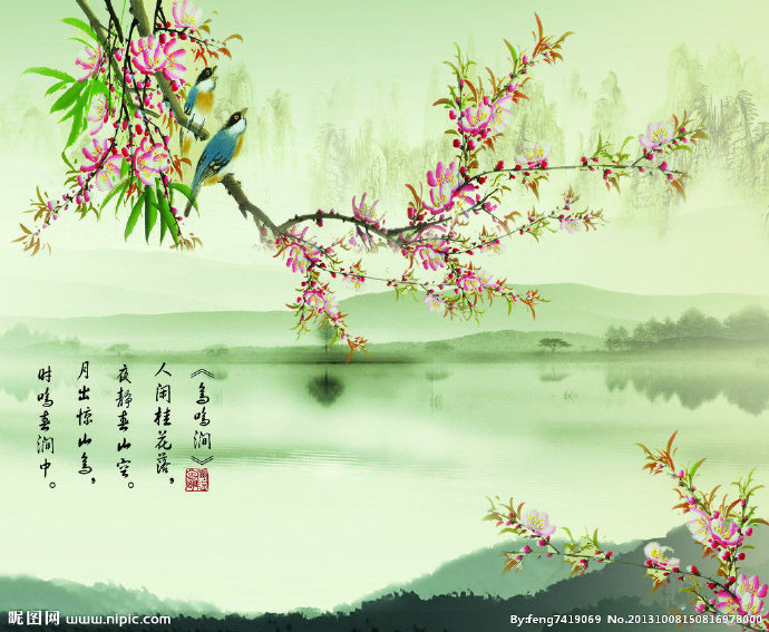 G花鸟图背景墙花