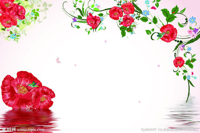 G手绘花鸟倒影背