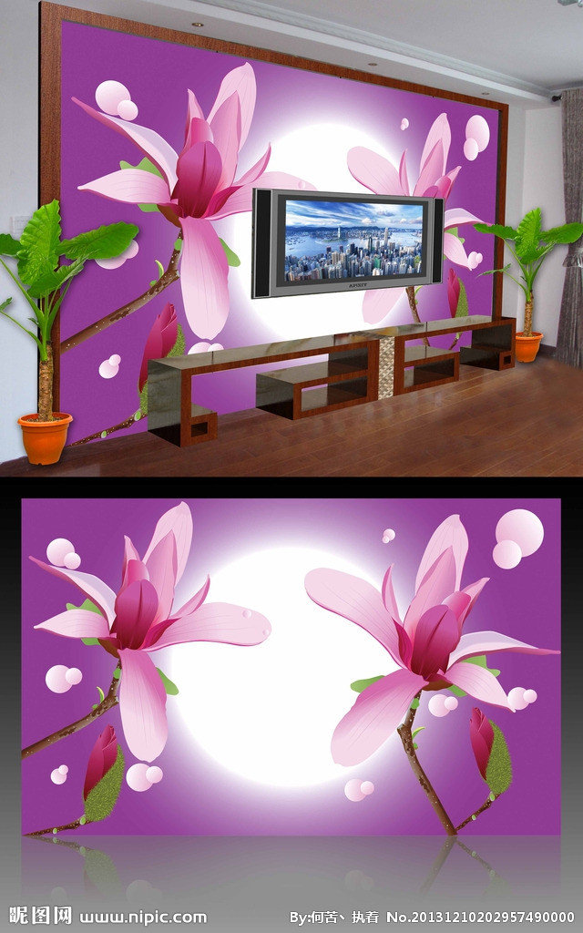 G电视背景墙 花