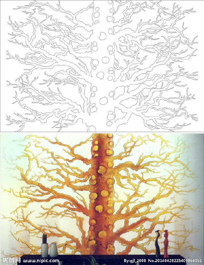 G抽象树杆背景墙