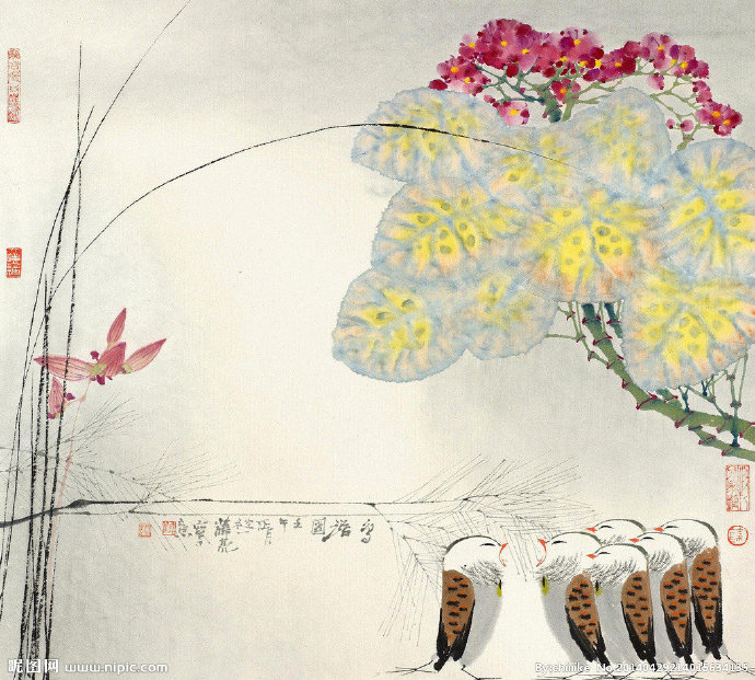 G国画花鸟背景墙