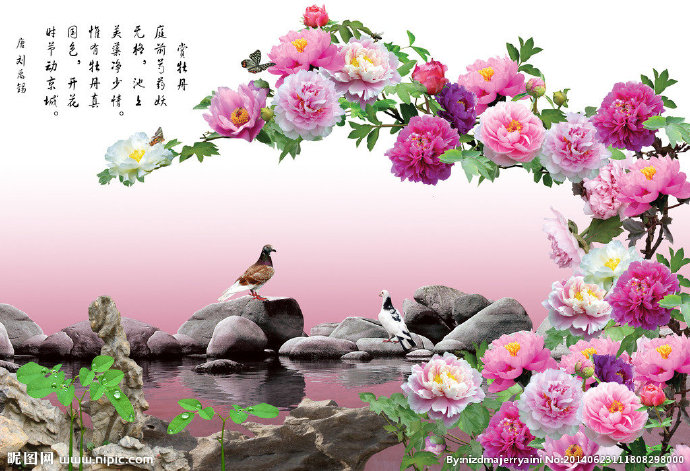 G牡丹移门背景墙