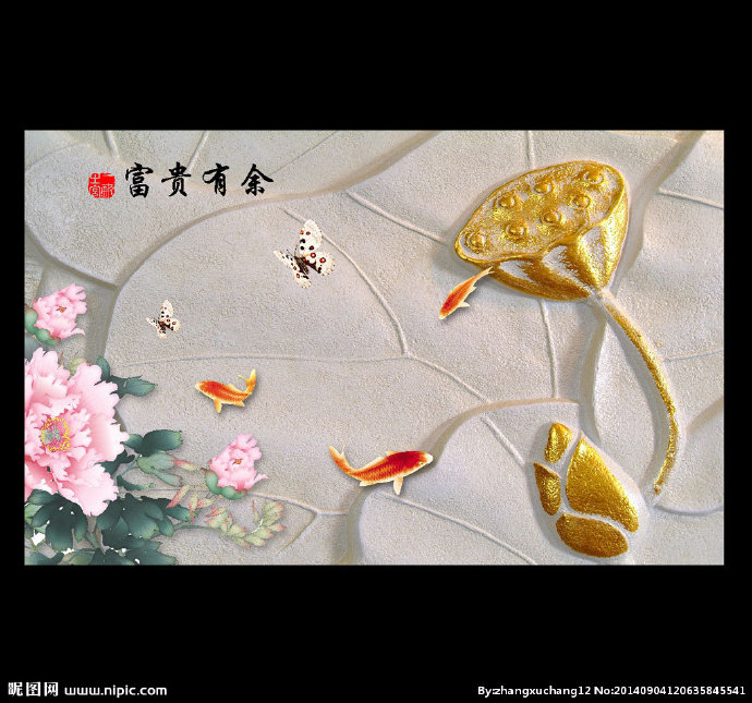 G彩雕荷花背景墙
