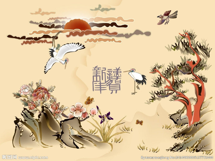 G牡丹图背景墙背