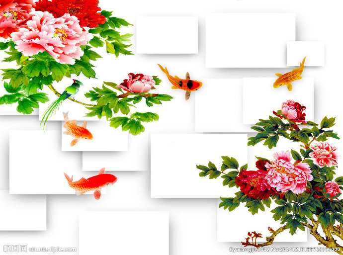 G牡丹花背景墙背