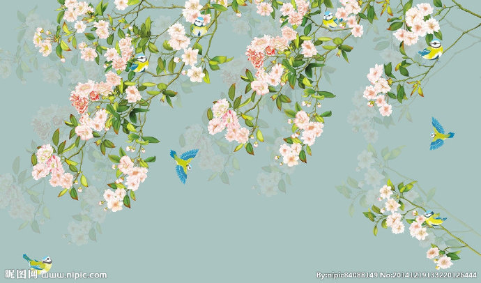 G手绘花鸟图背景