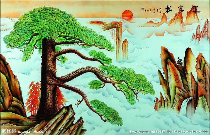G迎客松背景墙迎