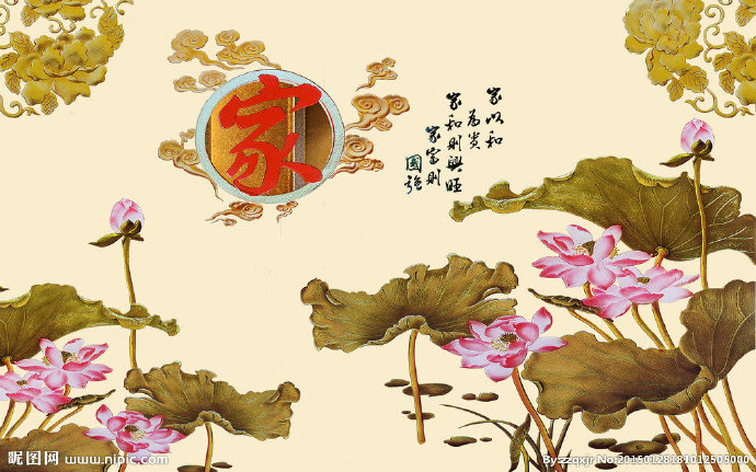 G荷花电视墙画背