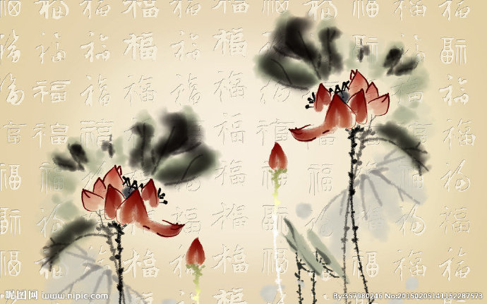 G荷花浮雕壁画背