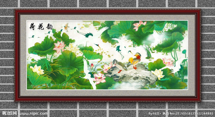 G荷花国画背景墙
