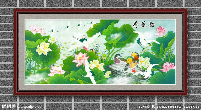 G荷花国画背景墙