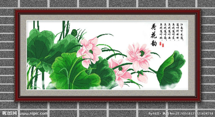 G荷花国画背景墙