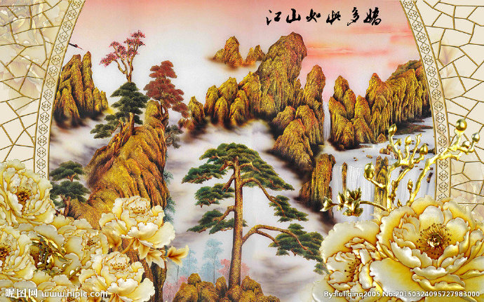 G山水画彩雕背景