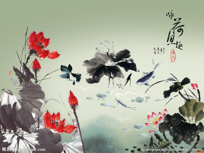 G花卉国画荷花背