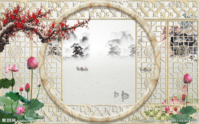 G中式屏风山水画