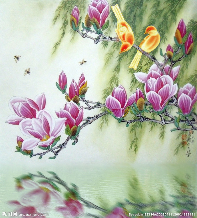 G花鸟图背景墙花