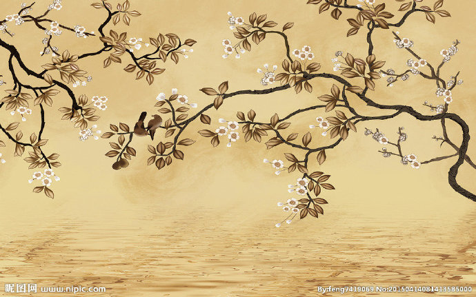 G花鸟图倒影背景