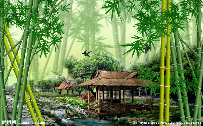 G竹子国画背景背