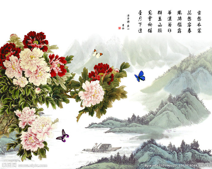 G山水牡丹背景墙