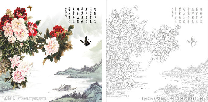 G牡丹花背景墙背