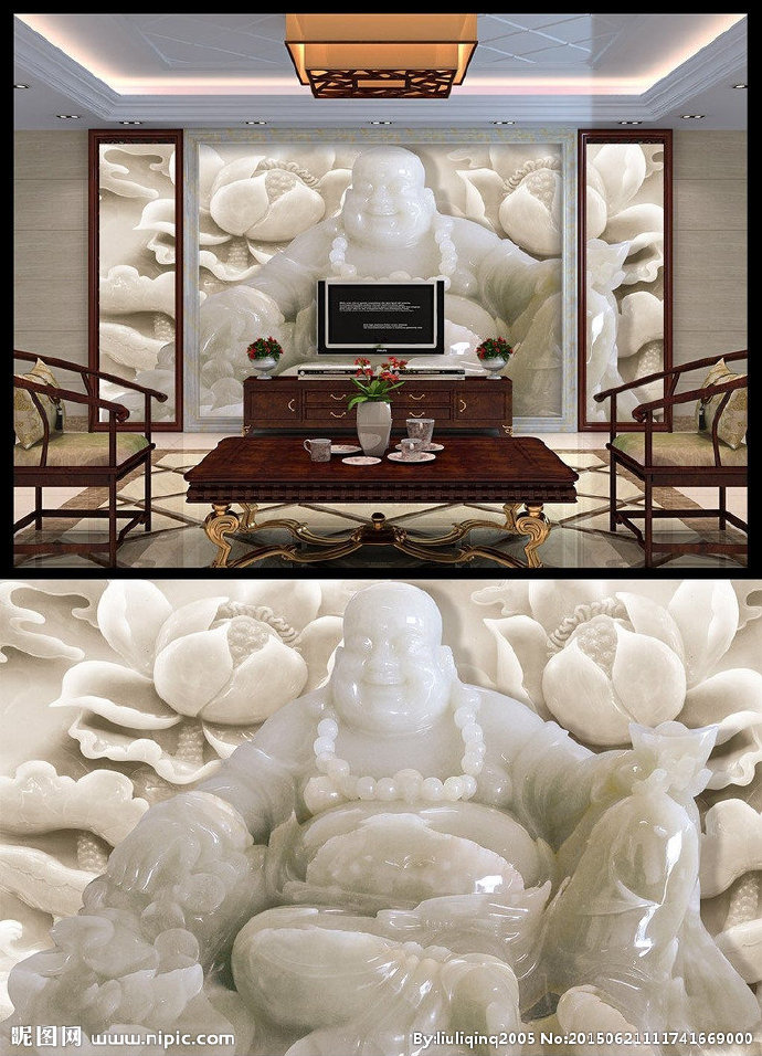 G笑佛莲花玉雕背