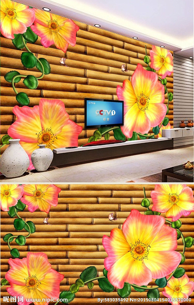 G手绘花卉木材贴