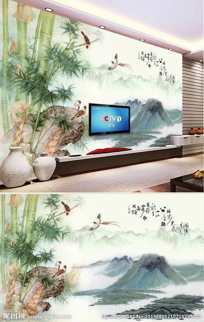 G水墨画背景墙背