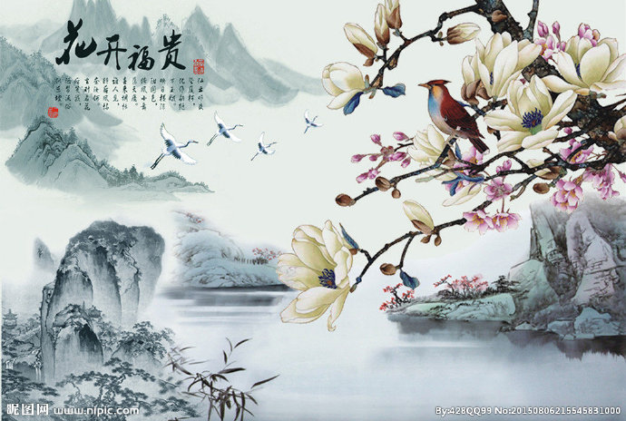 G花开富贵背景墙