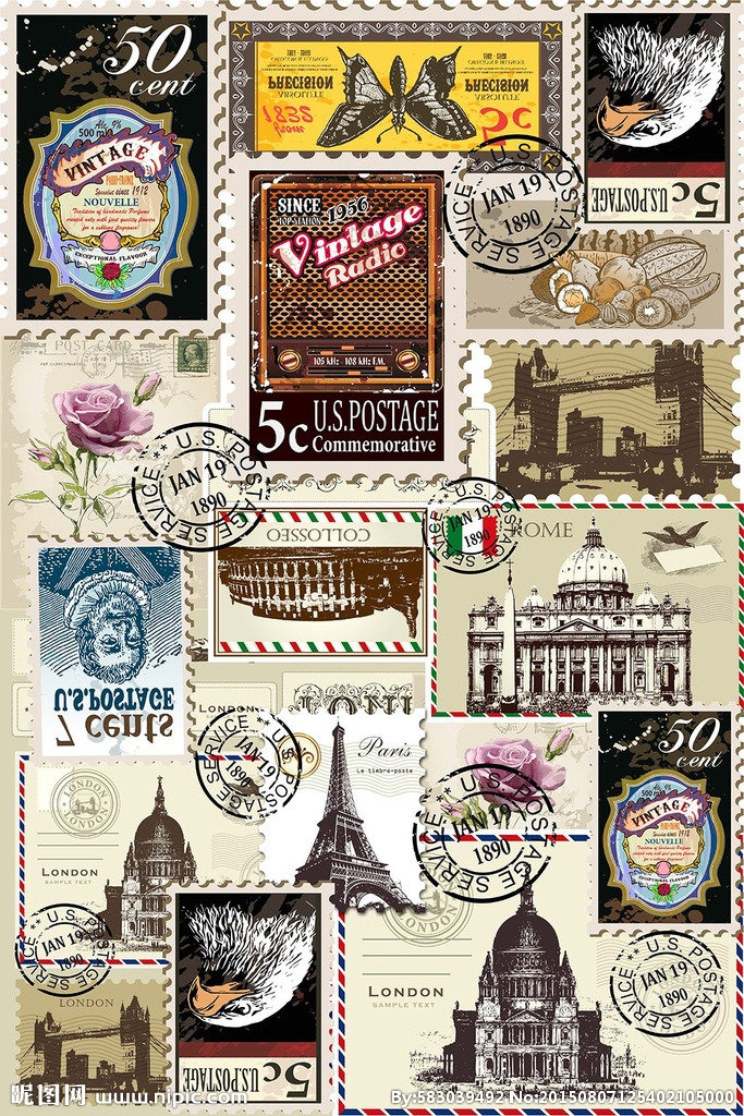 G欧式邮票图案四