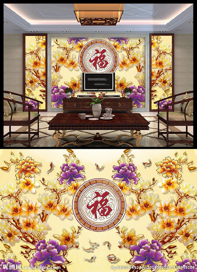 G兰花彩雕背景墙