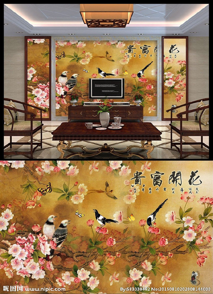 G花开富贵花鸟背