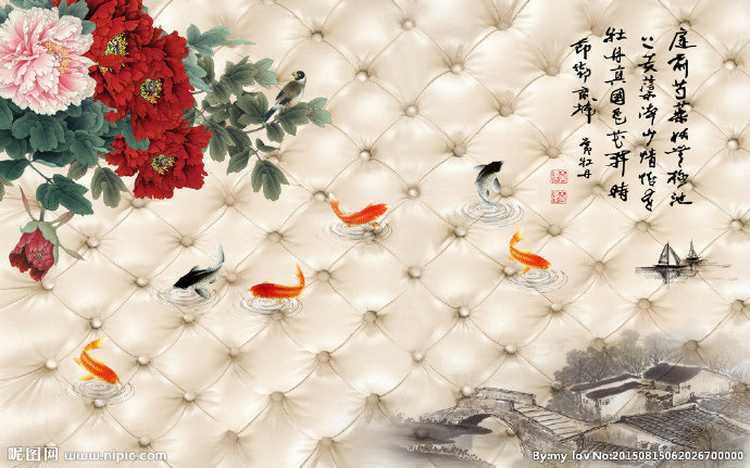 G软包牡丹壁画(