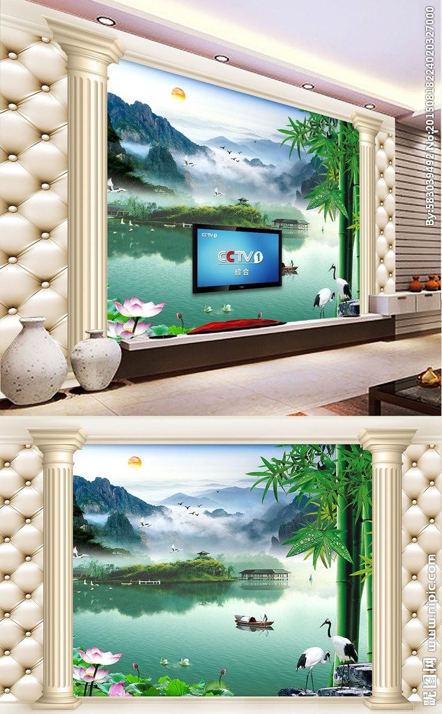 G山水画皮雕背景