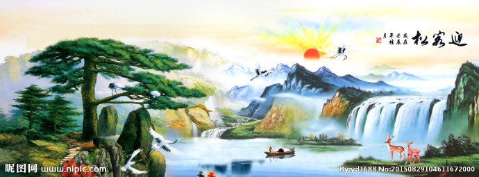 G迎客松背景墙图