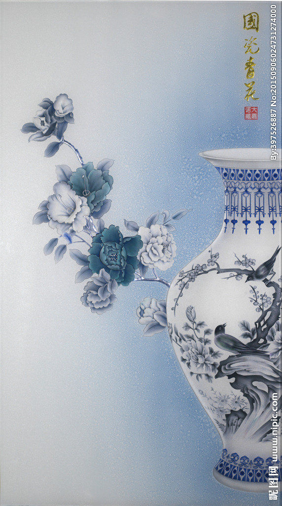 G青花瓷牡丹背景