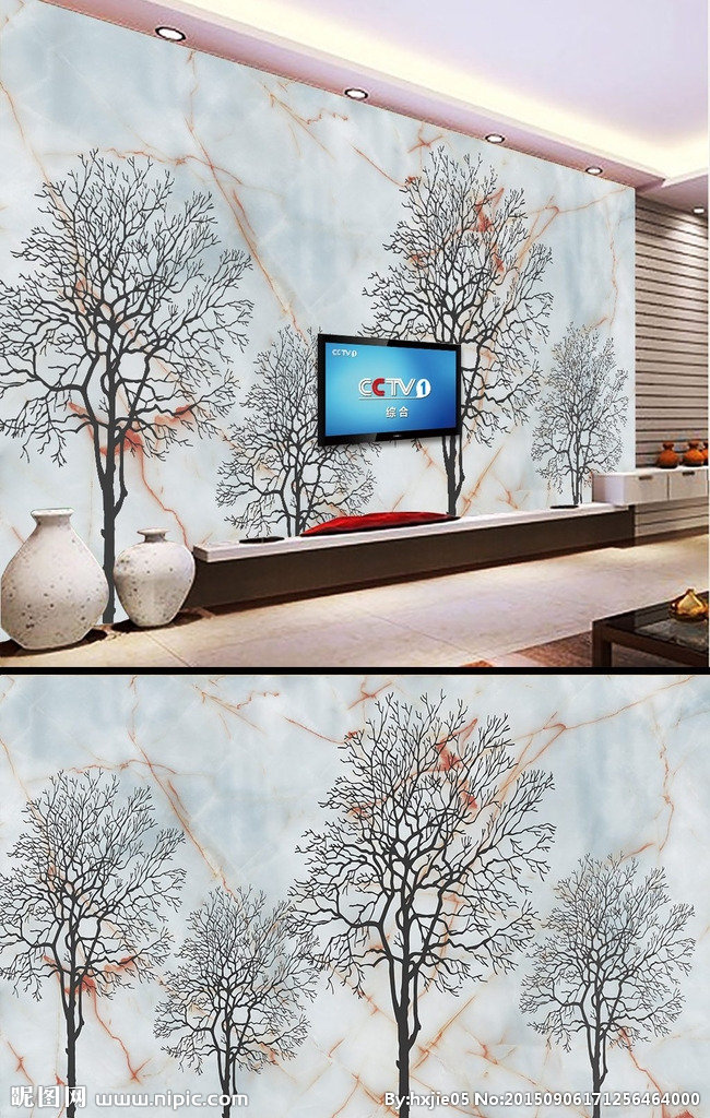 G大理石树枝剪影