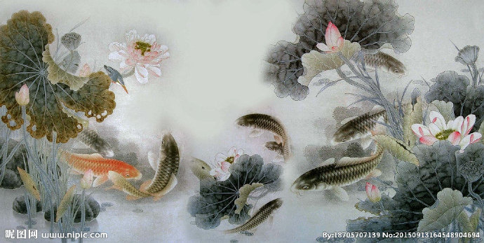 G水墨荷花背景墙