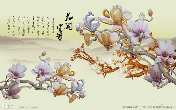 G玉兰花开富贵彩