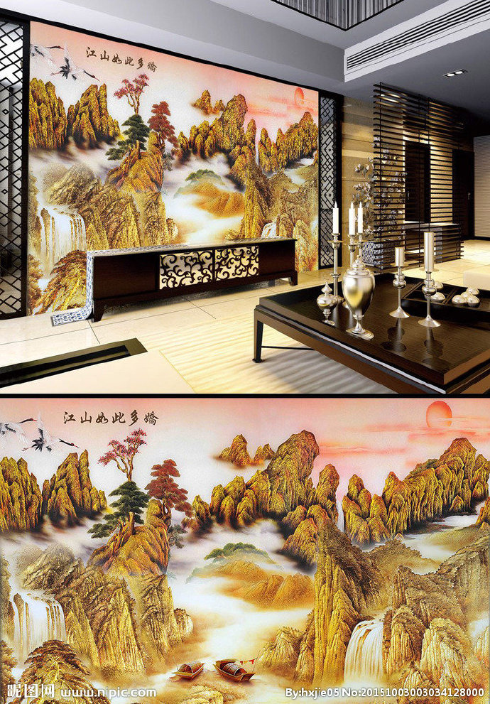 G山水画彩雕背景
