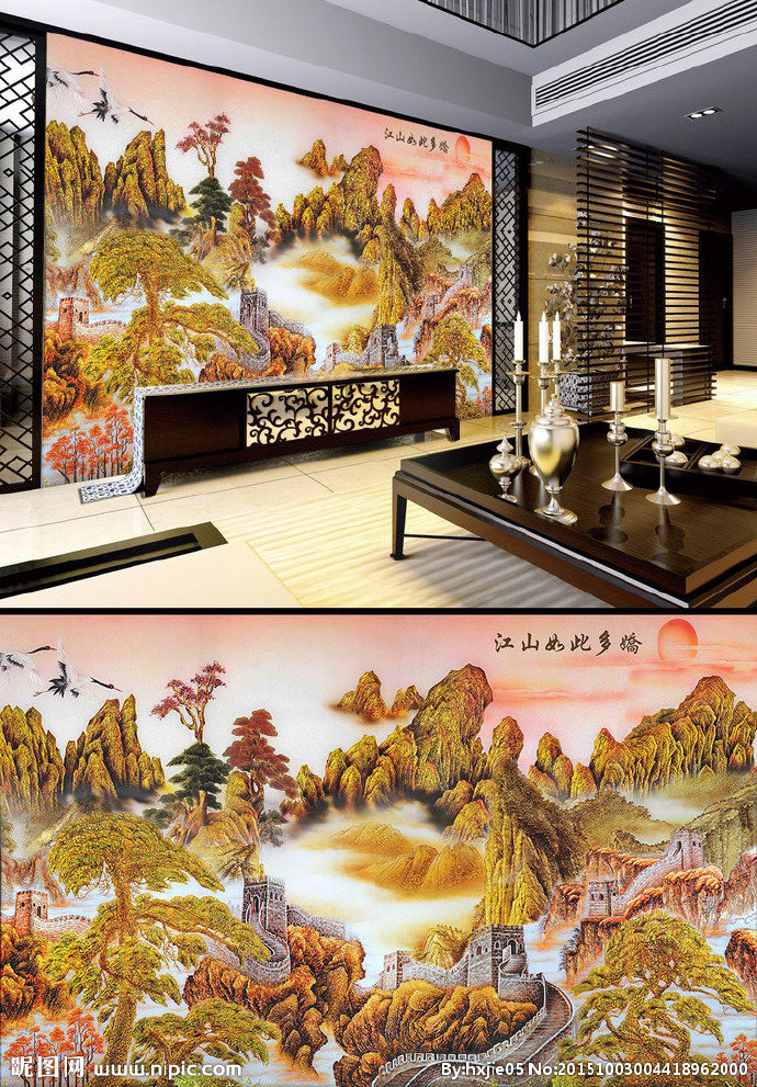 G山水画彩雕背景