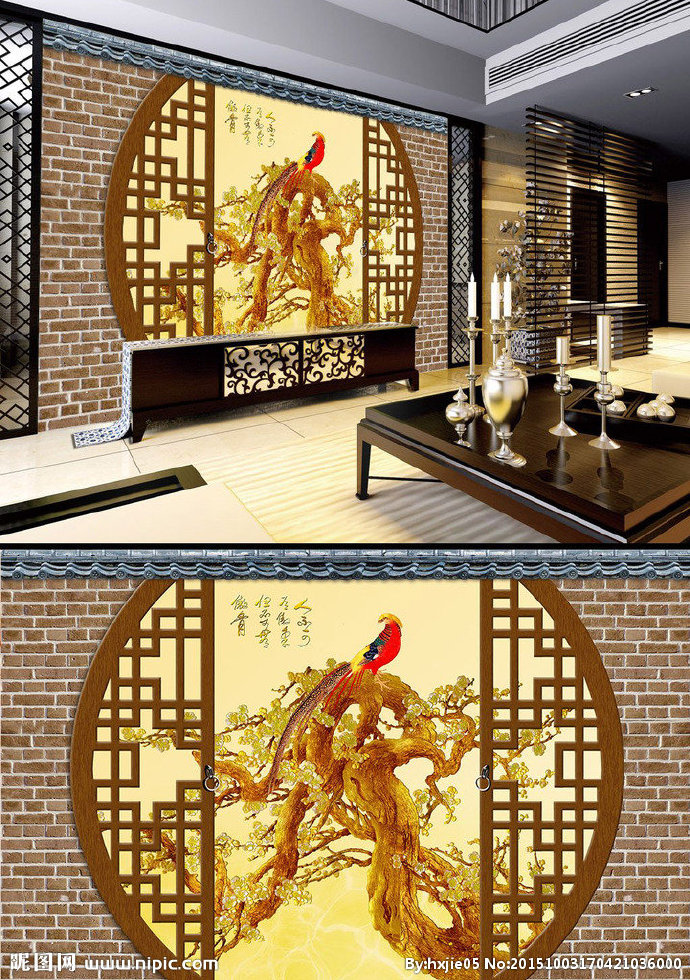 G梅花彩雕背景墙
