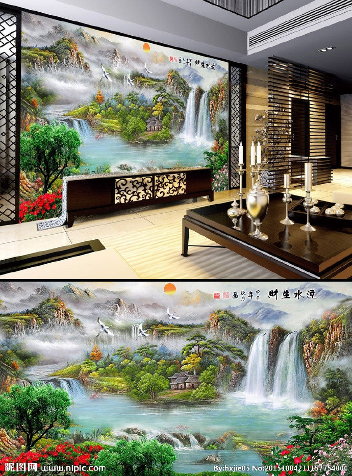 G水墨画背景墙背