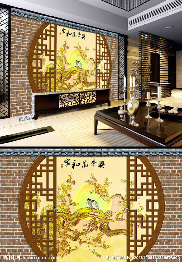 G梅花彩雕背景墙