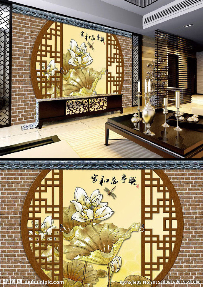 G莲花彩雕背景墙