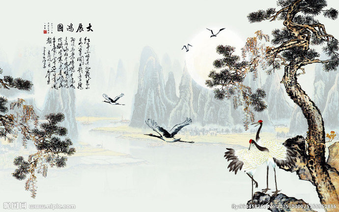 G山水仙鹤背景墙